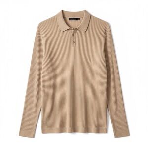 Zara Men's Beige Ribbed Polo Shirt
